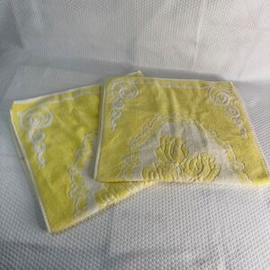 Vintage Rosa Reale Italy Cotton Hand Towels Set of 2 Yellow White Floral Rose